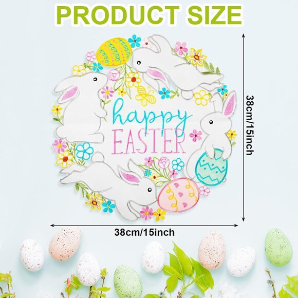 Set of 4 Easter Placemats 15 Inch Eggs and Bunny Round Embroidery Placemats - Picture 2 of 5